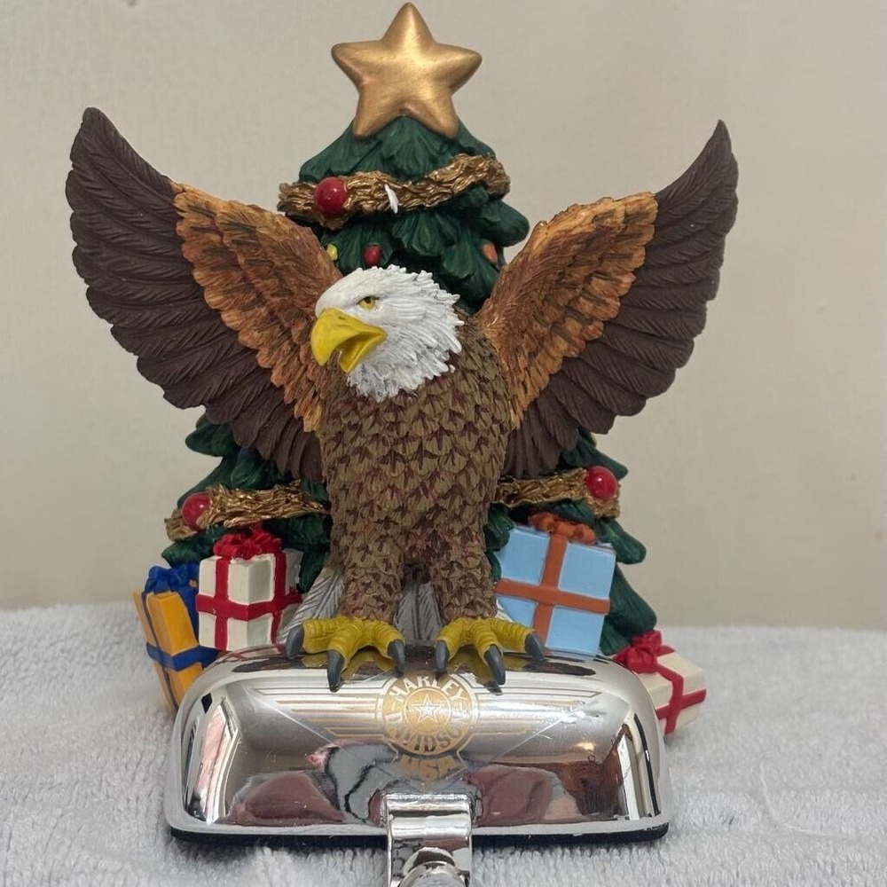 Harley Davidson Motorcycles Christmas Stocking Hanger w/ Eagle (1999) MIB